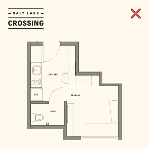 Floor plan for studio, 1 bath, 285 sqft