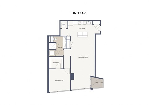 Floor plan for 1 bed, 1 bath, 1076 sqft