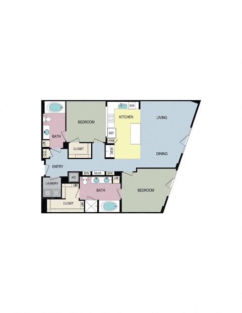 Floor plan for 2 beds, 2 baths, 1392 sqft