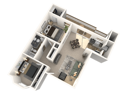 Floor plan for 2 beds, 1 bath, 810 sqft
