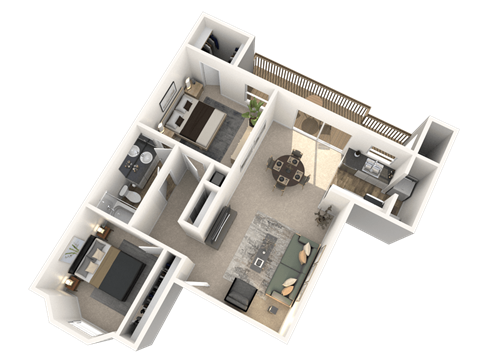 Floor plan for 2 beds, 1 bath, 810 sqft