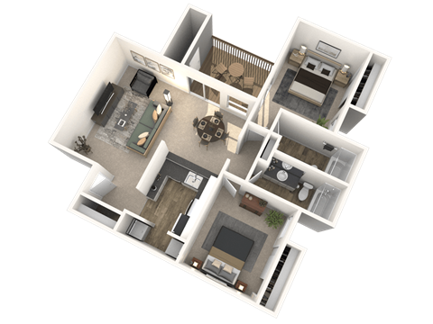 Floor plan for 2 beds, 2 baths, 880 sqft
