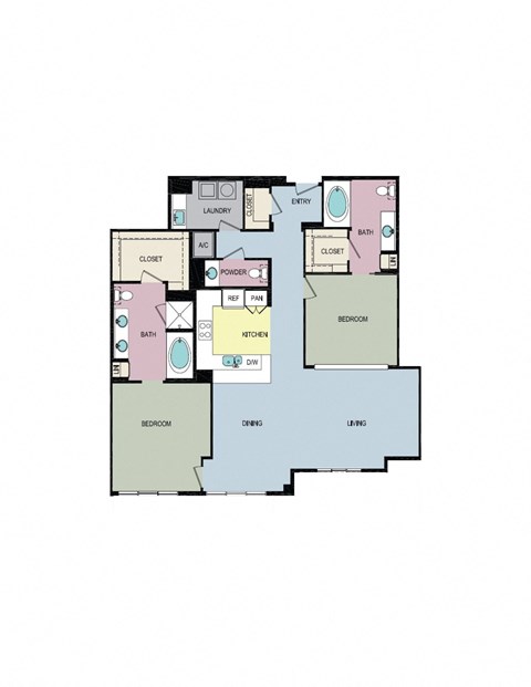 Floor plan for 2 beds, 2 baths, 1544 sqft