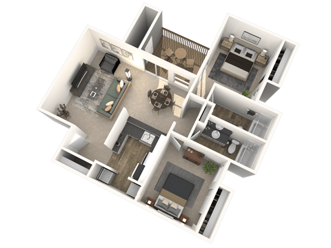 Floor plan for 2 beds, 2 baths, 880 sqft
