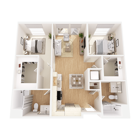 Floor plan for 2 beds, 2 baths, 1060 sqft