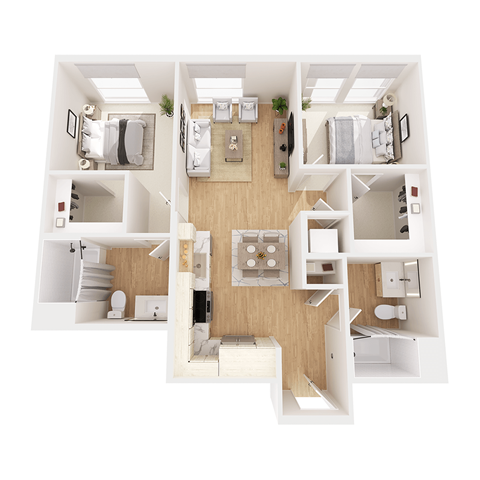 Floor plan for 2 beds, 2 baths, 1040 sqft