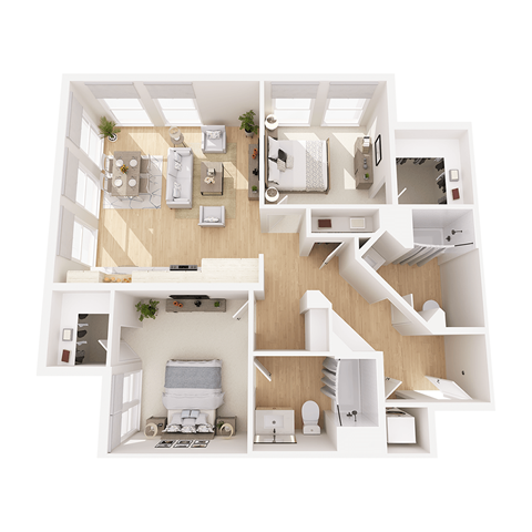 Floor plan for 2 beds, 2 baths, 1060 sqft