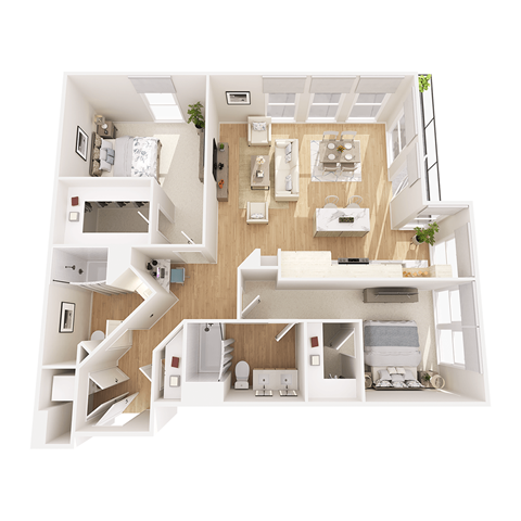 Floor plan for 2 beds, 2 baths, 1350 sqft