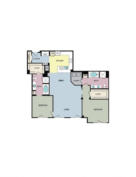 Floor plan for 2 beds, 2 baths, 1597 sqft