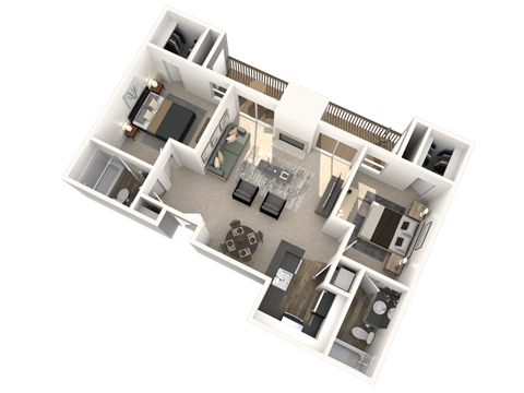 Floor plan for 2 beds, 2 baths, 910 sqft