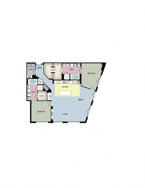 Floor plan for 2 beds, 2 baths, 1734 sqft
