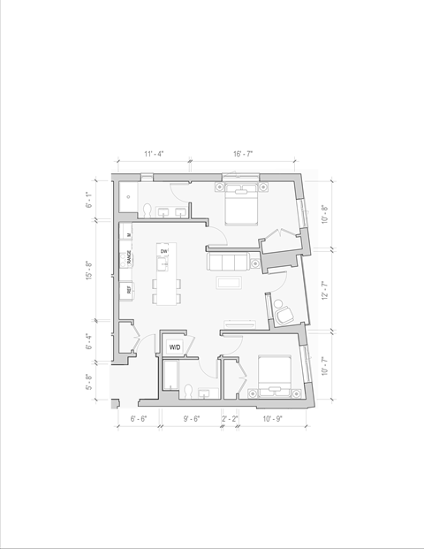 Floor plan for 2 beds, 2 baths, 1018 sqft