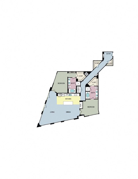 Floor plan for 2 beds, 2 baths, 2019 sqft