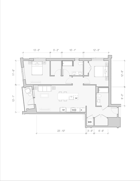 Floor plan for 2 beds, 2 baths, 1181 sqft