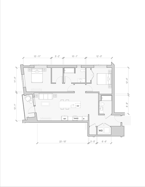 Floor plan for 2 beds, 2 baths, 1181 sqft