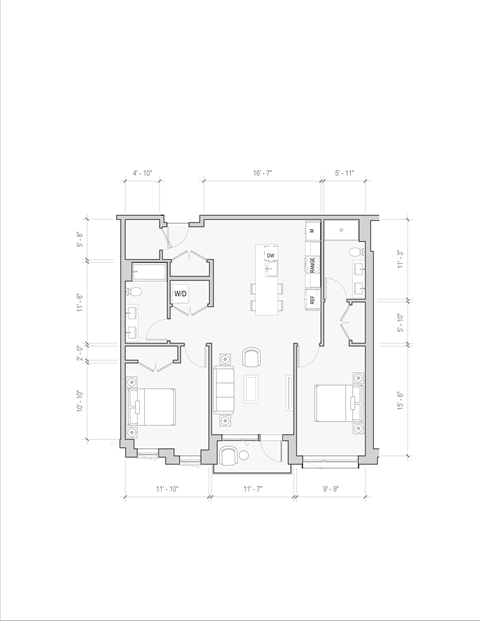 Floor plan for 2 beds, 2 baths, 1190 sqft
