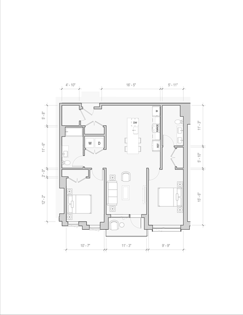 Floor plan for 2 beds, 2 baths, 1205 sqft