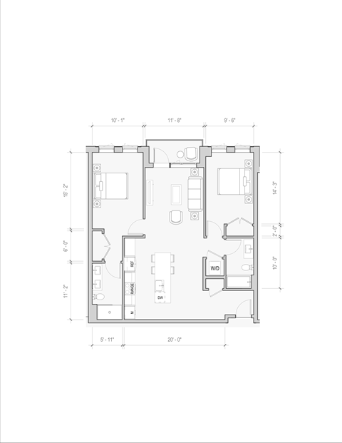 Floor plan for 2 beds, 2 baths, 1112 sqft