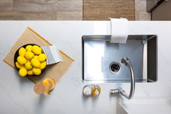 Brand new hardware and plumbing fixtures including pull-down gooseneck kitchen faucet