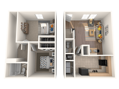 Floor plan for 2 beds, 1.5 baths, 876 sqft