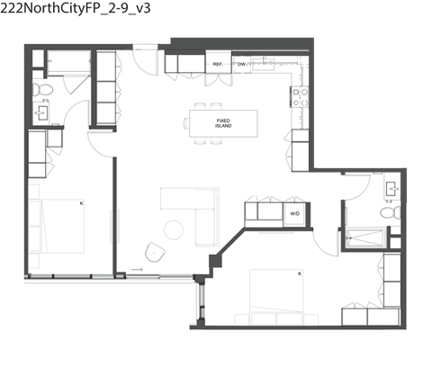 Floor plan for 2 beds, 2 baths, 1164 sqft