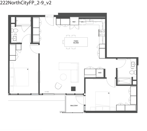 Floor plan for 2 beds, 2 baths, 1134 sqft