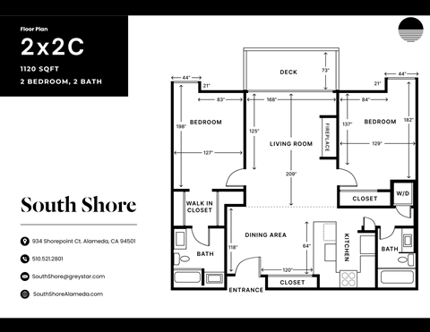 Floor plan for 2 beds, 2 baths, 1120 sqft