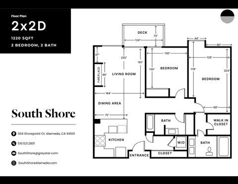 Floor plan for 2 beds, 2 baths, 1220 sqft