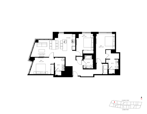 Floor plan for 3 beds, 3 baths, 1560 sqft
