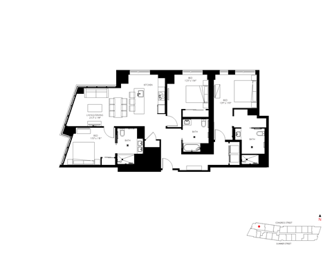 Floor plan for 3 beds, 3 baths, 1535 sqft