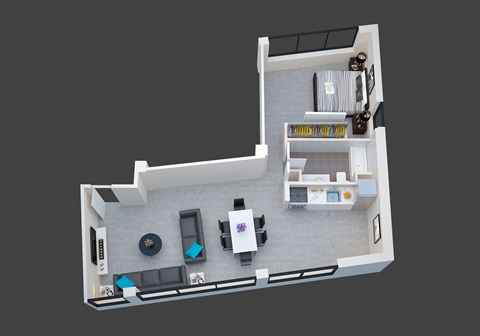 Floor plan for 1 bed, 1 bath, 1020 sqft