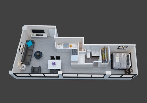 Floor plan for studio, 1 bath, 585 sqft