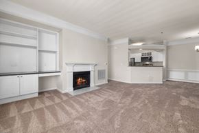 Morrisville apartment for rent - Living room with fireplace at The Lex at Brier Creek, Morrisville