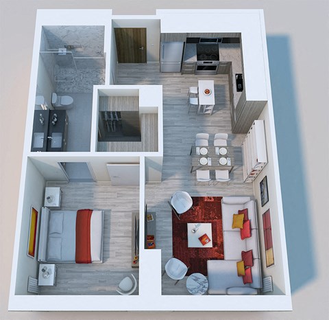 Floor plan for 1 bed, 1 bath, 620 sqft
