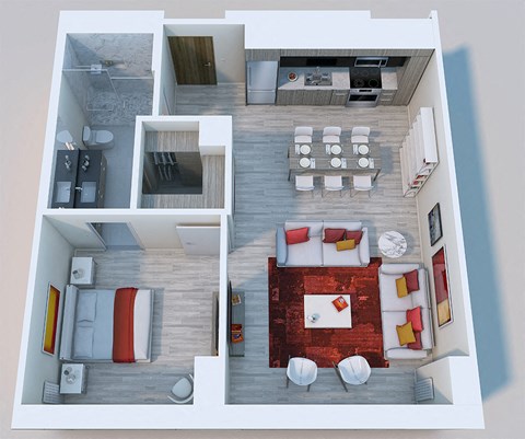 Floor plan for 1 bed, 1 bath, 755 sqft