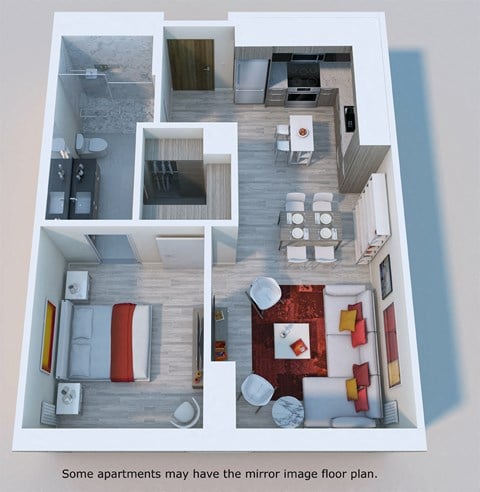 Floor plan for 1 bed, 1 bath, 642 sqft