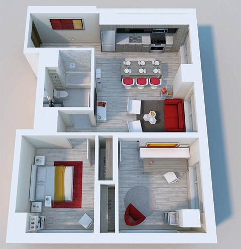 Floor plan for 2 beds, 1 bath, 736 sqft