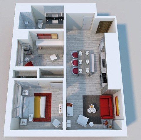 Floor plan for 2 beds, 1 bath, 670 sqft