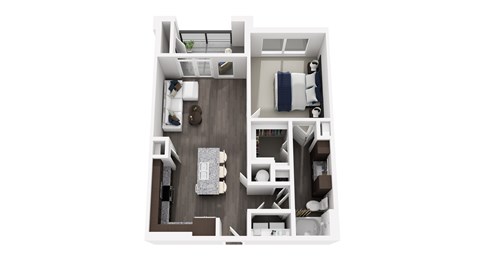 Floor plan for 1 bed, 1 bath, 867 sqft