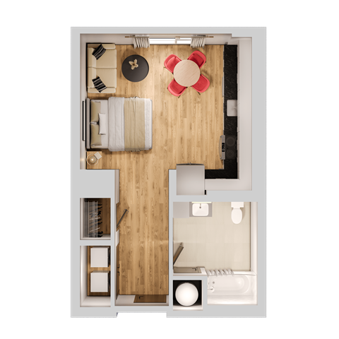 Floor plan for studio, 1 bath, 515 sqft