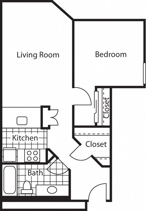Floor plan for 1 bed, 1 bath, 517 sqft