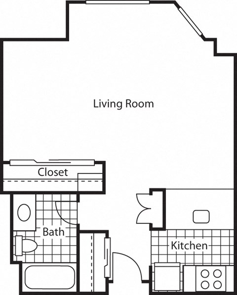 Floor plan for studio, 1 bath, 455 sqft