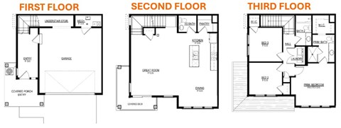 Floor plan for 3 beds, 2.5 baths, 1687 sqft