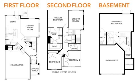 Floor plan for 3 beds, 2.5 baths, 1618 sqft