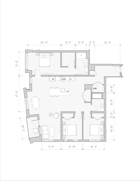 Floor plan for 3 beds, 2 baths, 1609 sqft