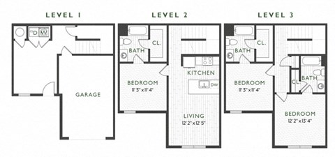 Floor plan for 4 beds, 3 baths, 1599 sqft