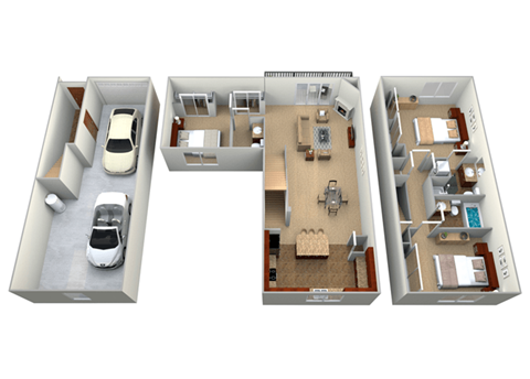 Floor plan for 3 beds, 2 baths, 1397 sqft