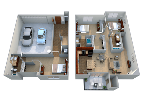 Floor plan for 3 beds, 3 baths, 1517 sqft