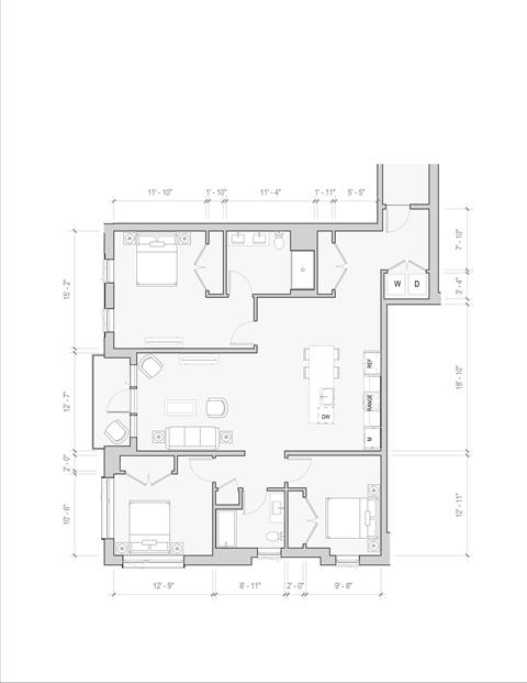 Floor plan for 3 beds, 2 baths, 1605 sqft