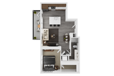 Floor plan for 1 bed, 1 bath, 636 sqft